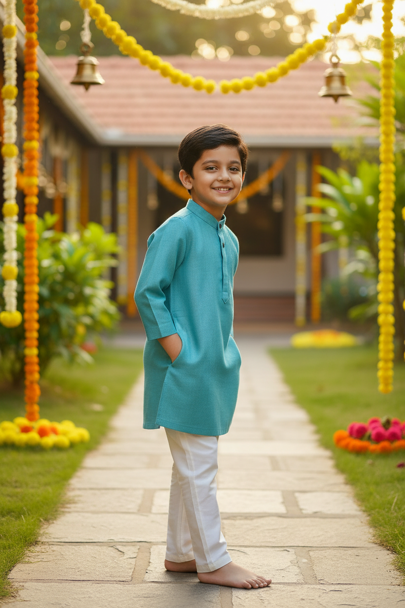 Azure Blue Kurta - Kids 2